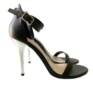Le Chateau High Heel Ankle Strap Black Silver Stiletto Sandals Size 9